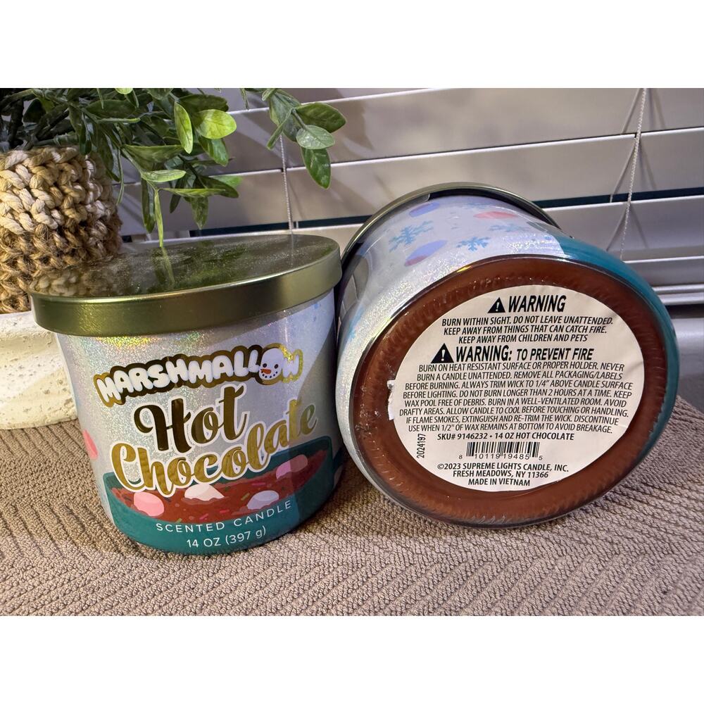 Marshmallow Hot Chocolate 14oz Candle bundle of 2 chocolate cocoa scented candle - Picture 2 of 3